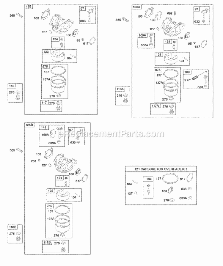 Carburetor Diagram and Parts List for  Briggs and Stratton Engine